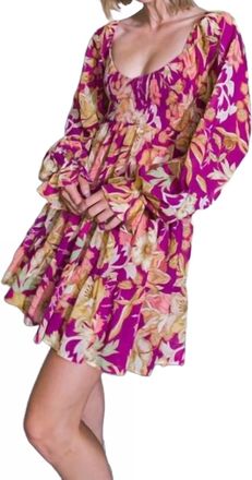 Flying Tomato Rhea Sweetheart Neckline Smocked Mini Dress In Magenta