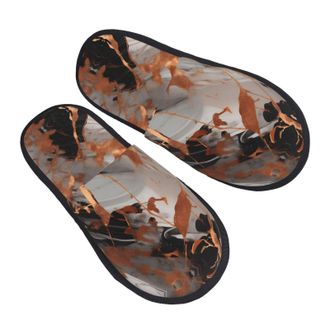 Generic Plush Fluffy Slipper Marble Texture Copper Splatter print Mens Slipper Lightweight Hotel Slippers for Indoor Travel Family L