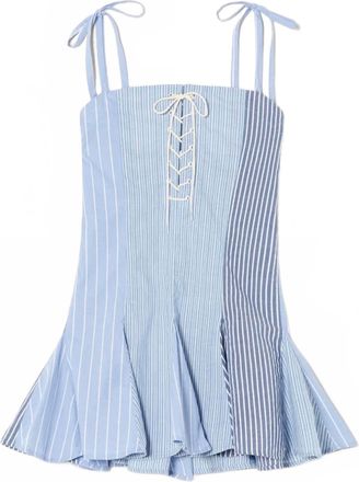 Re/Done Womens Flounce Mini Dress In Banker Stripe Multi