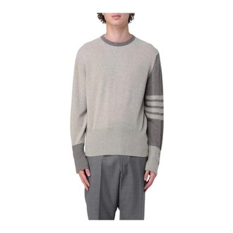 Thom Browne Cashmere Knitwear, male, Beige, 2XL, Cashmere Crew Neck Jumper