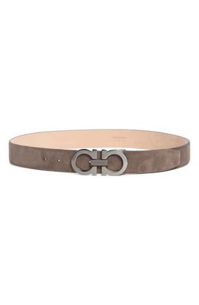 Ferragamo Double Gancio Suede Belt in Elefante Naturale at Nordstrom, Size 110