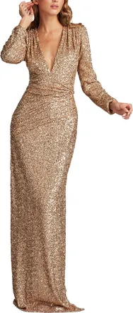 Tadashi Shoji Jazzy Sequin Mesh Plunge Gown