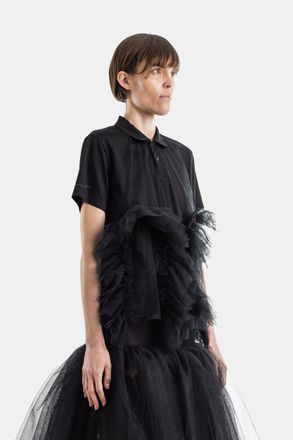 Comme Des Gar&ccedil;ons Tulle Ruffled Polo Shirt - Black