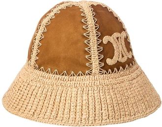 Celine Celine Logo Suede & Raffia Hat