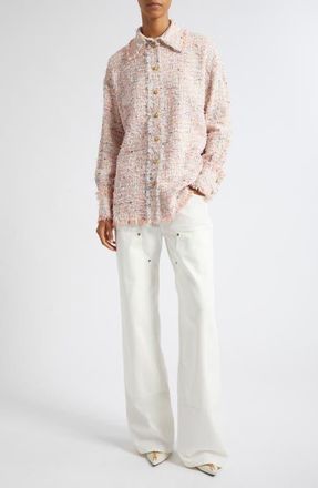 Balmain Loose Fit Denim Wide Leg Jeans in 0Fc Off White at Nordstrom, Size 42