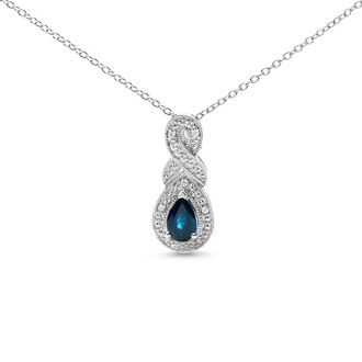 House of Brilliance 925 Sterling Silver 6x4mm Pear Sapphire and Diamond Accent Infinity Drop 18 Pendant Necklace (H-I Color, SI1-SI2 Clarity)