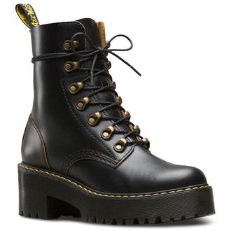 Dr. Martens Leona 7-Eyelet Leather Womens Wedge Sole Boots - Black - Size:UK 6.5