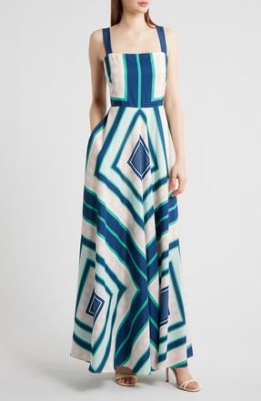 Eliza J Geometric Maxi Sundress in Green at Nordstrom, Size 14