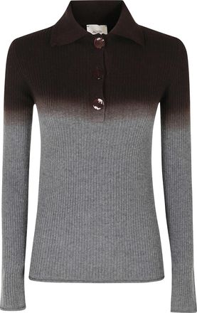 Alysi Gray Brown Fancy Knit Gradient Wool-Blend Polo Shirt