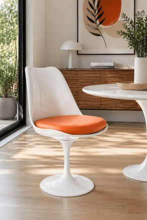 Fusion Living White Tulip Dining Chair with PU Cushion in Orange