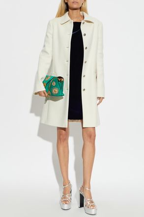 Versace Wool Coat With Single Vent, Womens, Cream