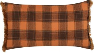 Beliani Beliani - Coj&iacute;n Decorativo Rectangular Con Patr&oacute;n De Cuadros En Color Naranja Con Borlas 40 X 70 Cm Barja