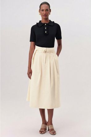 Exquise Nathalie High Waisted Pleated Midi Skirt in Cream at Nordstrom, Size X-Small