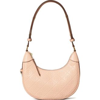 Tory Burch T-Monogram Embossed Crescent Shoulder Bag in Blush at Nordstrom