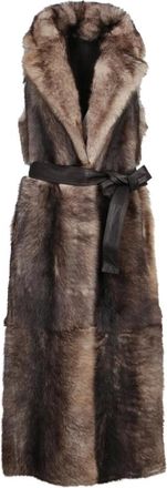 Yves Salomon Lange Toscana Lamsvacht Shearling Gilet - Dames - Jassen - Bruin - S - Jassen
