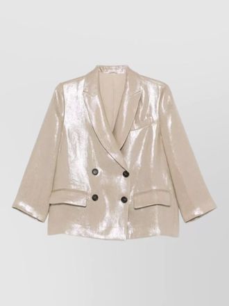 Brunello Cucinelli linen double breasted jacket peak lapels