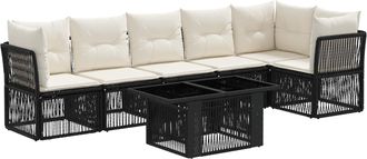 vidaXL Conjunto De Sof&aacute;s De Jard&iacute;n 7 Uds. Negro Rat&aacute;n Sint&eacute;tico Vidaxl