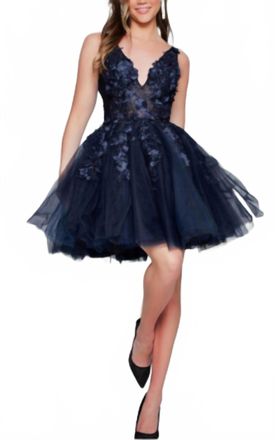 Jovani Fit & Flare Tulle Cocktail Dress In Navy Black