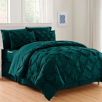 Elegant Comfort 8-pc Pintuck Pinch Comforter Set - Includes 4-pc Sheet Set With Sided Storage Pocket