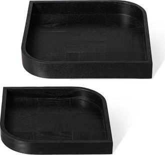 Glitzhome Set of 2 Leaf Shape Ash Wood Decorative Trays in Black at Nordstrom, Size Medium