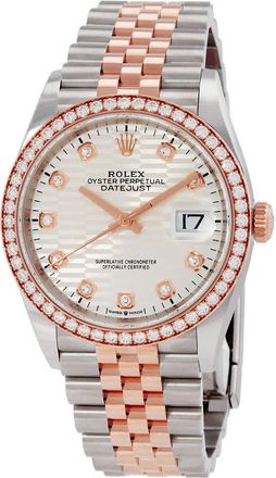 Rolex Datejust 36 Silver Palm Motif Diamond Dial Automatic Mens Steel and 18kt Everose Gold Jubilee Watch M126281rbr-0027