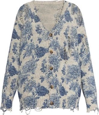 R13 Linnen Vest met Bloemendessin - Dames - Vesten - Blauw - XS - Linnen - Truien & Vesten