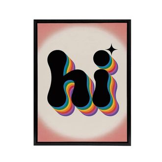 Artery8 Hi Colourful Retro Rainbow Font Typography Framed Canvas Art Print | Size: W24 x H32