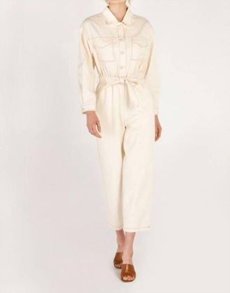 Moodie Contrast Stitch Jumpsuit In Beige