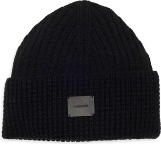 AllSaints Logo Patch Cuffed Beanie in Black at Nordstrom Rack
