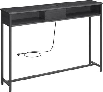 Vasagle Mesa de consola delgada con multienchufe de color gris y negro