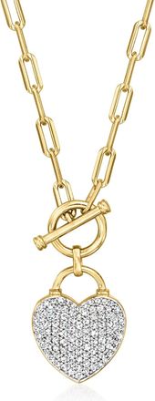 Ross-Simons Diamond Heart Lock Toggle Necklace in 18kt Gold Over Sterling and Sterling Silver