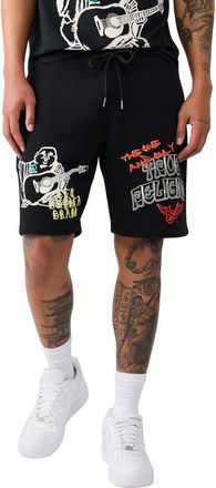 True Religion Sketched Logo Fleece Sweat Shorts in Jet Black at Nordstrom, Size Xxx-Large