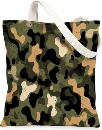 Generic Camouflage Canvas Tote Bags, Stylish Military Print Reusable Grocery Bags, Lightweight Washable Shoulder Strap Canvas for O, Green, 13x15 Inch