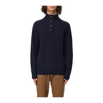 Barbour Cashmere Knitwear, male, Blue, Size: 2XL Cashmere High Neck Button Placket Sweater