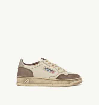 Autry MEDALIST LOW SNEAKERS SUPER VINTAGE IN WHITE AND SILVER LEATHER AND BURNED SUEDE