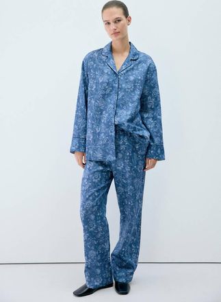 Mango Camicia pigiama stampa piping blu marino scuro - Donna - S - MANGO