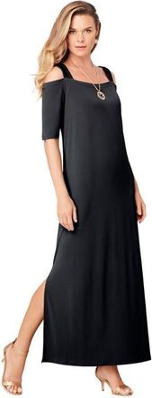Roaman's Plus Size Cold Shoulder Maxi Dress in Black at Nordstrom, Size 40