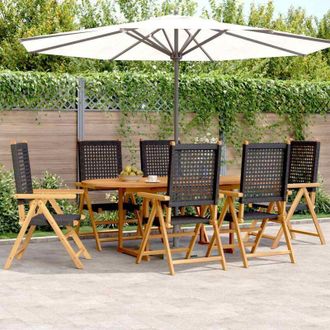 vidaXL Vidaxl - Set De Comedor De Jard&iacute;n 7 Pzas Rat&aacute;n Pe Madera Acacia Negro