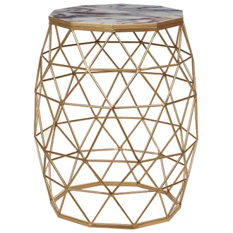 Beliani Beliani - Mesa Auxiliar Efecto M&aacute;rmol Dorado 34 Cm Mdf Alambre Sala De Estar Dormitorio Halsey