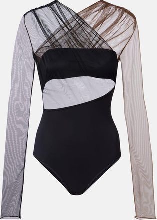 Nensi Dojaka Top fruncido transparente con aberturas