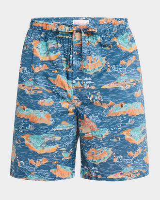 Derek Rose Men & apos;s Ledbury Seascape Cotton Lounge Shorts