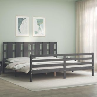 vidaXL Vidaxl - Estructura De Cama Con Cabecero Madera Maciza Gris 200x200 Cm