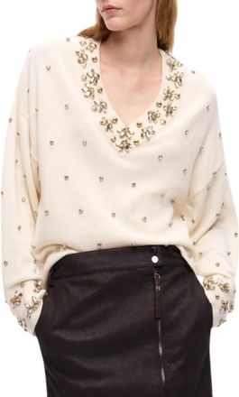 Pinko V-hals Breiwerk - Dames - V-hals truien - Wit - XS - Wol - Truien & Vesten