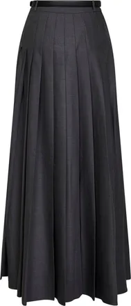 Self Portrait Womens Skirt Belted Pleated Maxi, Grey Wool Blend Polyester