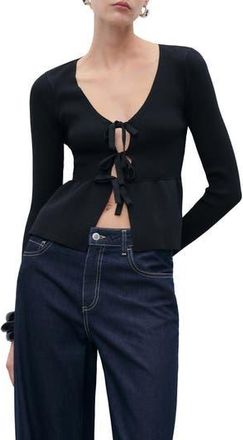 Mango Tie Front Cardigan in Black at Nordstrom Rack, Size Medium