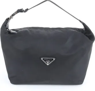 Prada Black Nylon Leather Handbag Pouch Tote Bag (Pre-Owned)