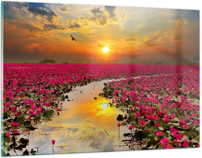 Arttor Wandbilder Dekoration Wohnzimmer See Blumen Bilder auf Glas 120x80cm Glasbild Schlafzimmer Küche Deko Wand Kunstdruck Art Groß XXL Wanddeko Bild im Gl ab 137,99 €