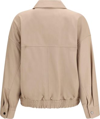 Brunello Cucinelli Womens Glossy Nappa Jacket With Monili Whipe Leather
