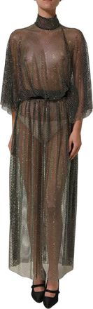 Dolce & Gabbana Womens Black Rhinestone Mesh Turtleneck Maxi Dress Polyester