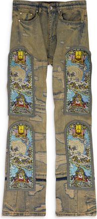 Who Decides War by Ev Bravado BLUE UNFURLED STRAIGHT-FIT JEANS